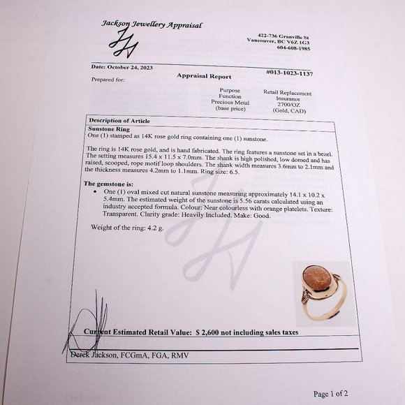 Handcrafted 14K Rose Gold Ring With Sunstone, Appraised $2600, Unique, Artisan - Picture 8 of 9